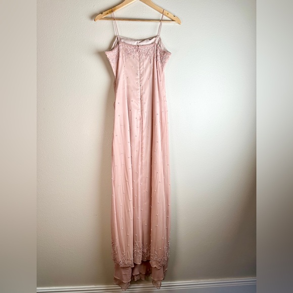 Scala Blush Pink Silk Lined Beaded Embroidered Floral Maxi Dress with Crop Shrug - Picture 8 of 16